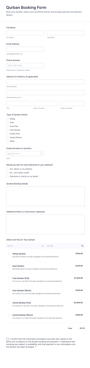 Qurban Booking Form Template