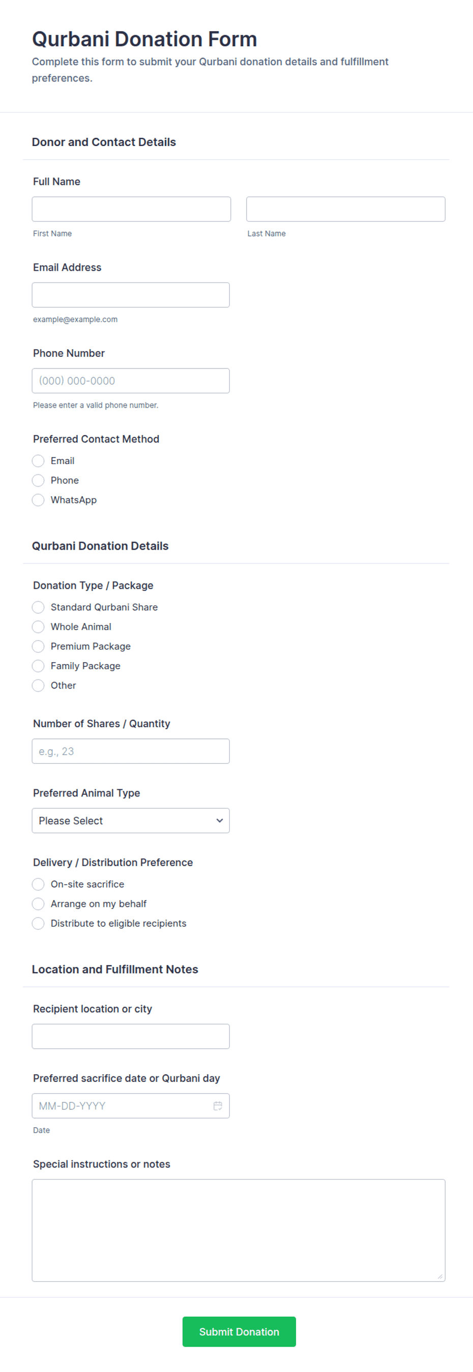 Qurbani Donation Form Template | Jotform