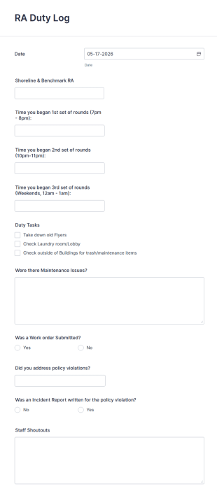 Duty Log Form Template