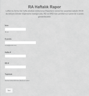 RA Haftalık Rapor Form Şablonu