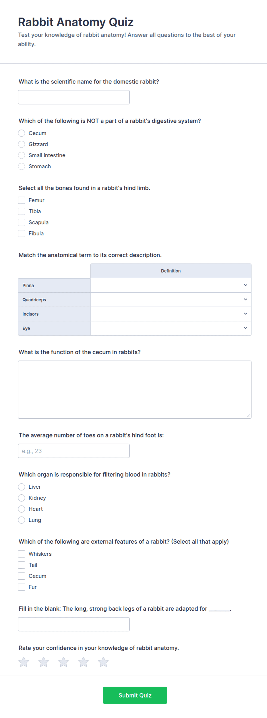 Rabbit Anatomy Quiz Form Template | Jotform