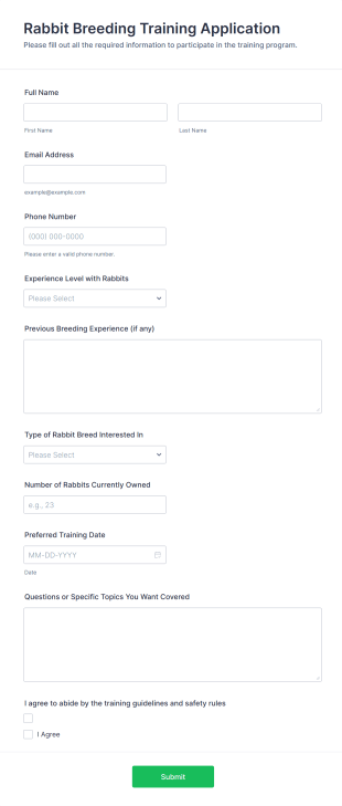 Rabbit Breeding Training Application Form Template
