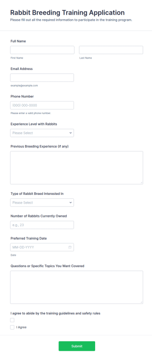 Rabbit Breeding Training Application Form Template