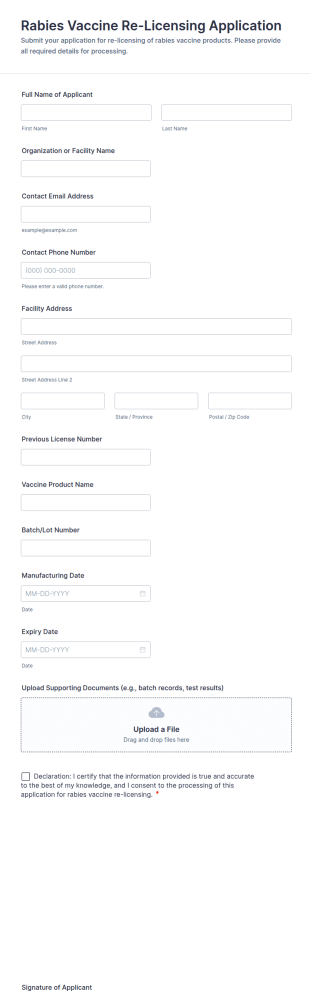 Rabies Vaccine Re Licensing Application Form Template