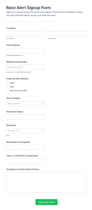 Race Alert Signup Form Template