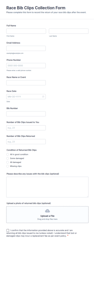 Race Bib Clips Collection Form Template