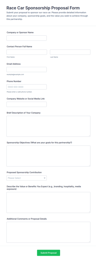 Race Car Sponsorship Proposal Form Template