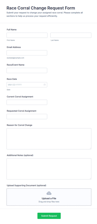Race Corral Change Request Form Template