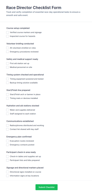 Race Director Checklist Form Template