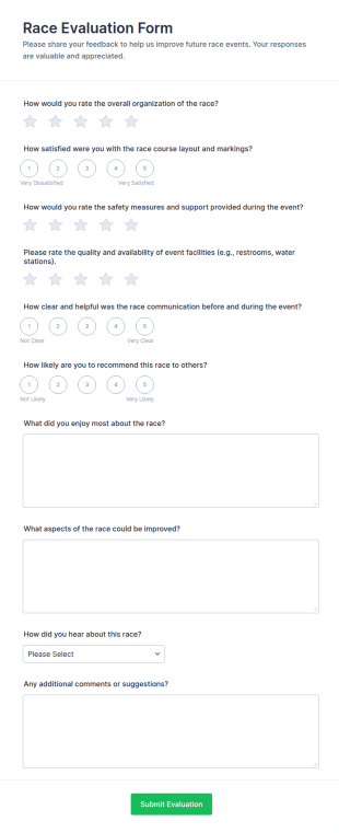 Race Evaluation Form Template