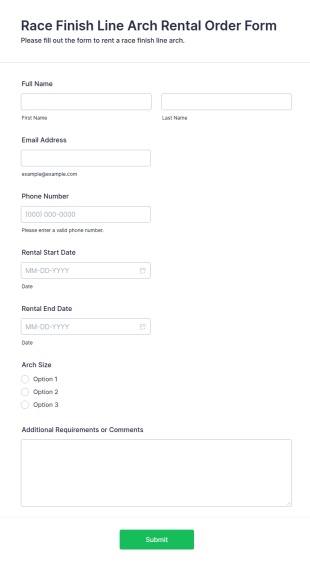 Race Finish Line Arch Rental Order Form Template