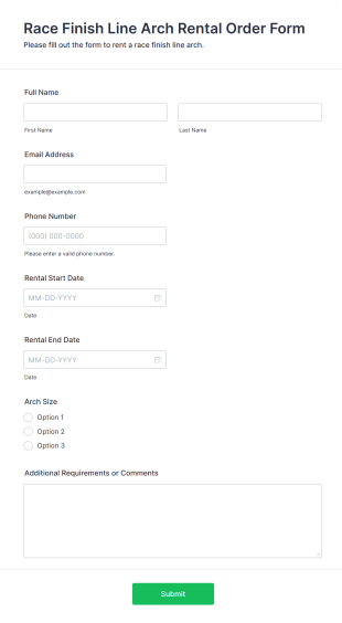 Race Finish Line Arch Rental Order Form Template