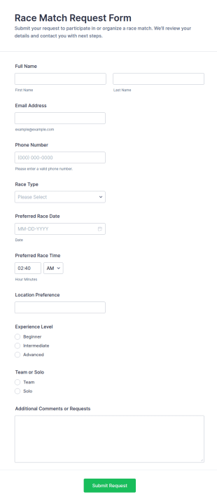 Race Match Request Form Template