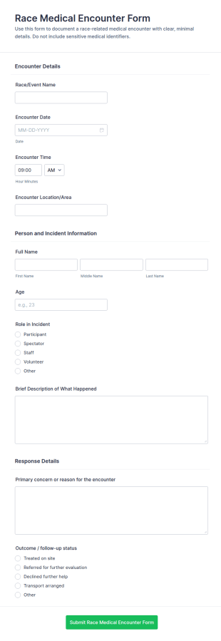 Race Medical Encounter Form Template