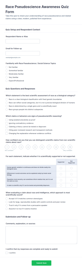 Race Pseudoscience Awareness Quiz Form Template
