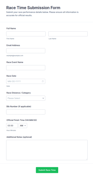 Race Time Submission Form Template