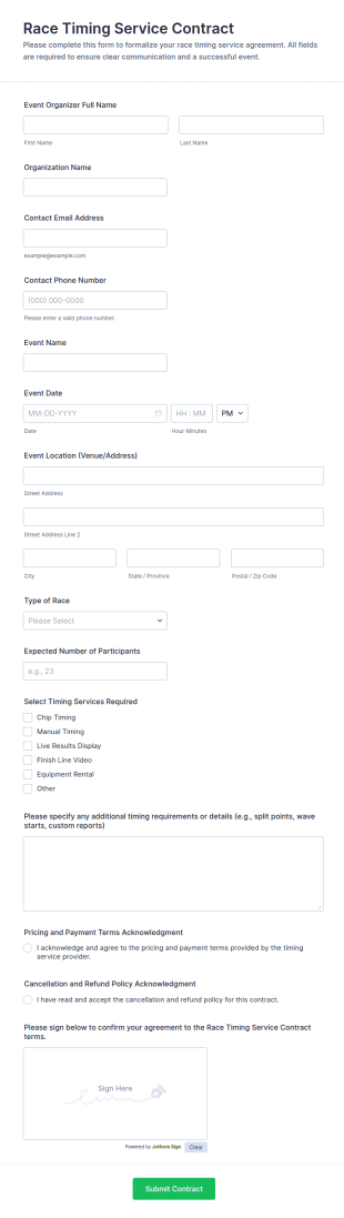 Race Timing Service Contract Form Template