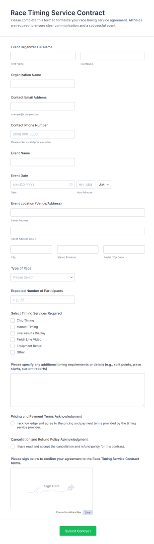 Race Timing Service Contract Form Template