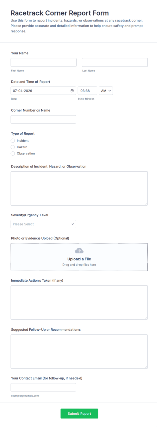Racetrack Corner Report Form Template