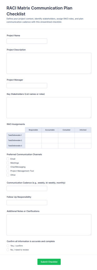 RACI Matrix Communication Plan Checklist Form Template
