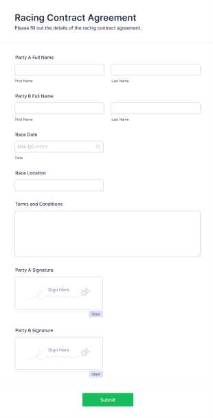 Racing Contract Agreement Form Template