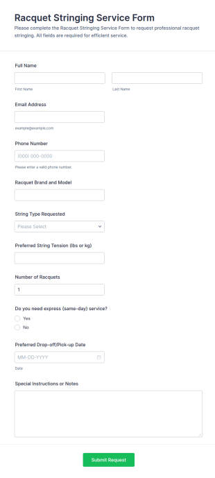 Racquet Stringing Service Form Template