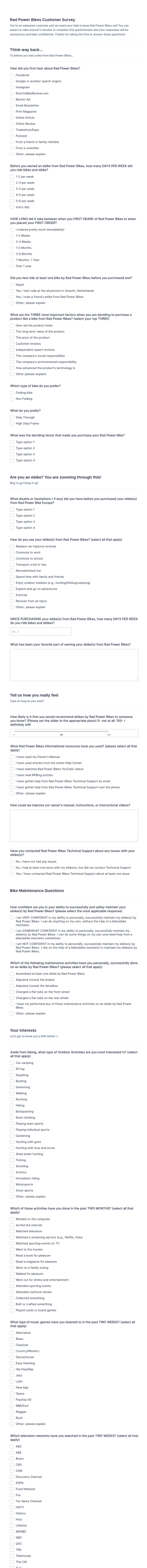 E Bike Customer Survey Form Template