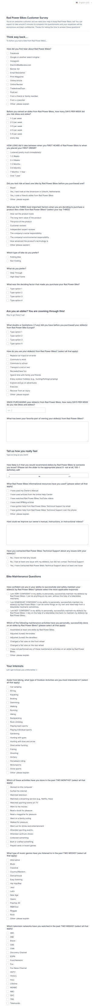 E Bike Customer Survey Form Template