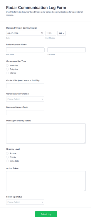 Radar Communication Log Form Template