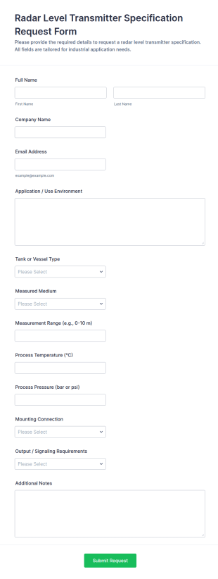 Radar Level Transmitter Specification Request Form Template