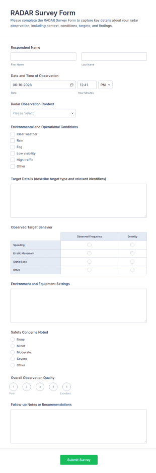 RADAR Survey Form Template
