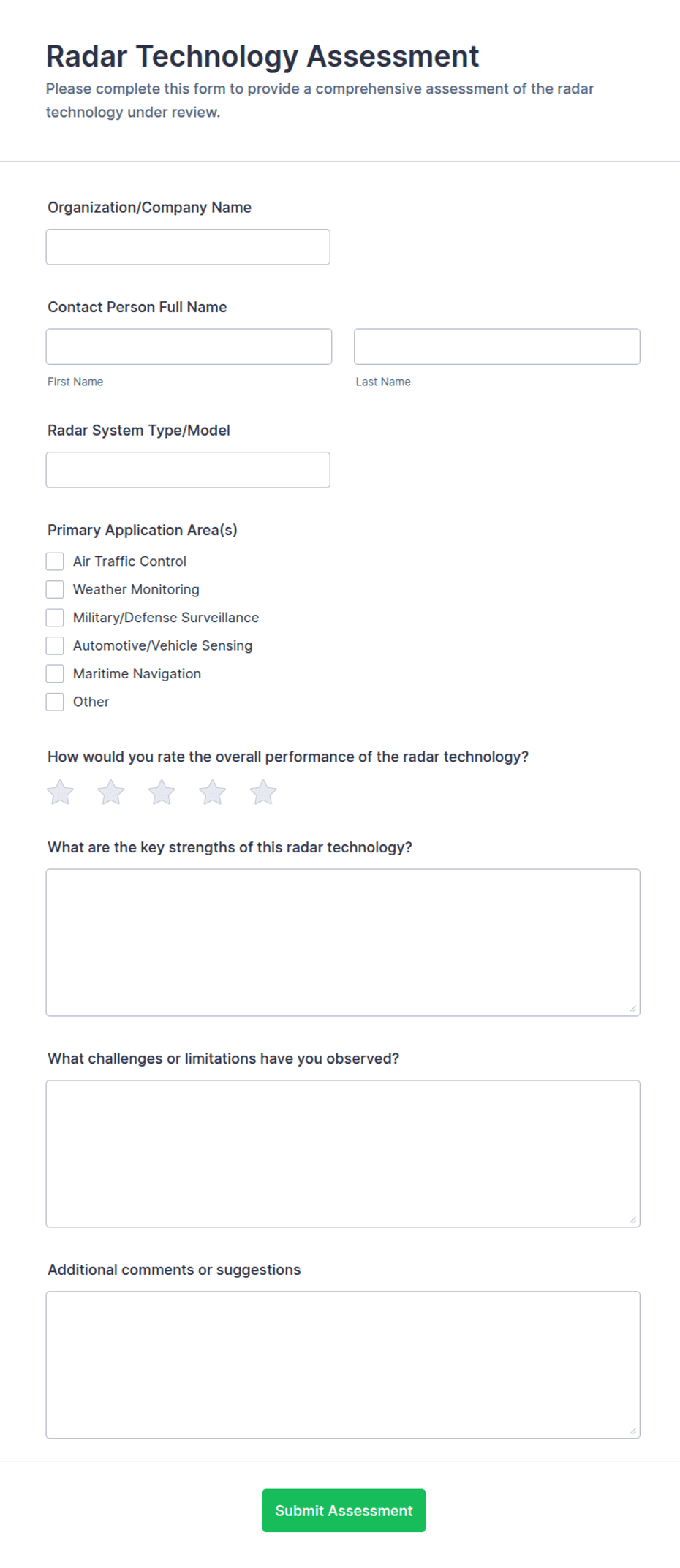 Radar Technology Assessment Form Template | Jotform
