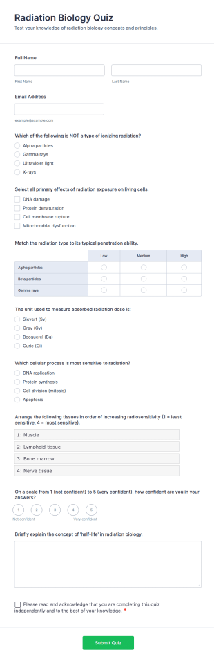 Radiation Biology Quiz Form Template