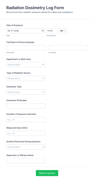 Radiation Dosimetry Log Form Template