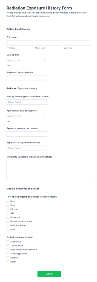 Radiation Exposure History Form Template