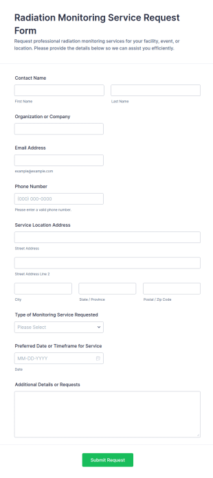 Radiation Monitoring Service Request Form Template