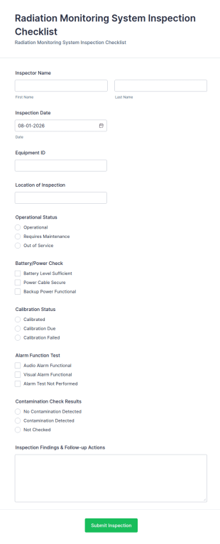 Radiation Monitoring System Inspection Form Template