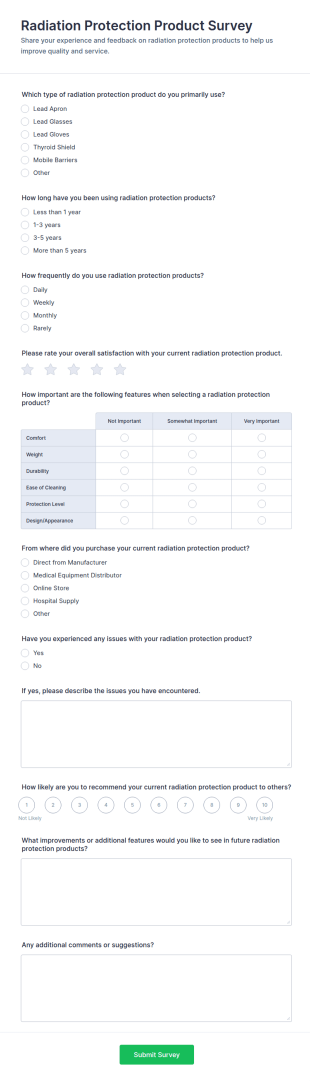 Radiation Protection Product Survey Form Template