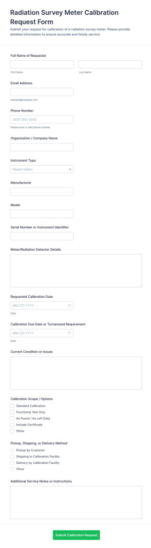 Radiation Survey Meter Calibration Request Form Template
