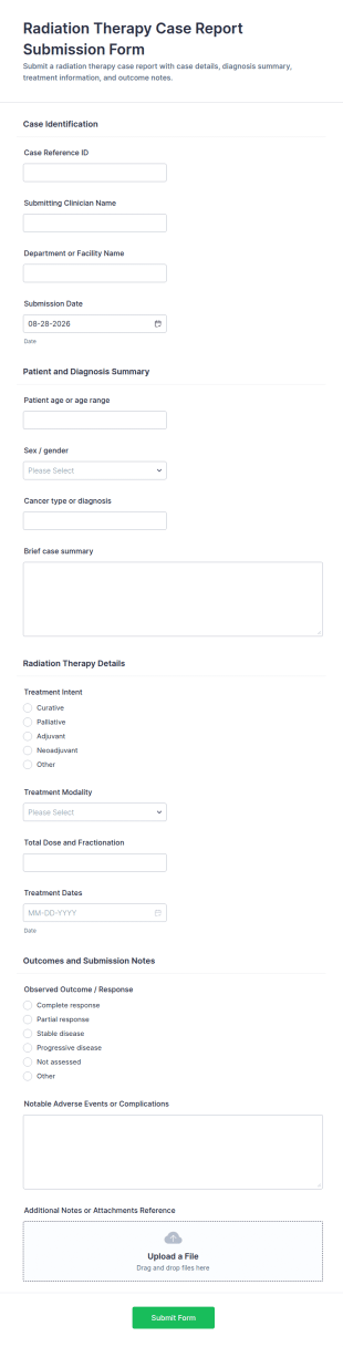 Radiation Therapy Case Report Submission Form Template