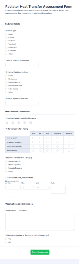 Radiator Heat Transfer Assessment Form Template
