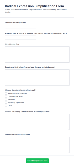 Radical Expression Simplification Form Template