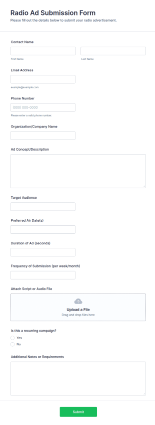 Radio Ad Submission Form Template