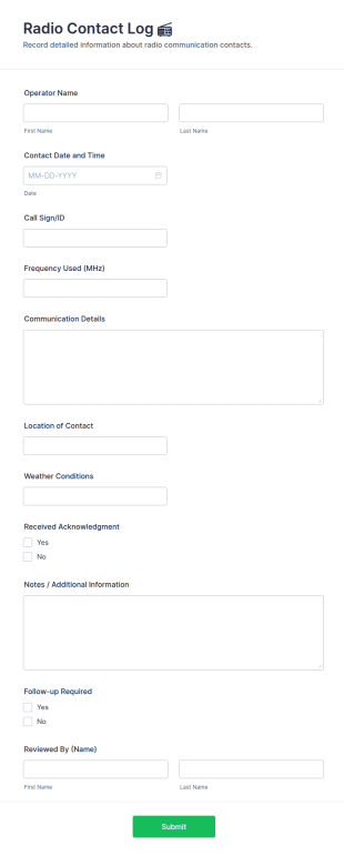 Radio Contact Log 📻 Form Template