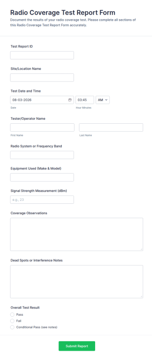 Radio Coverage Test Report Form Template