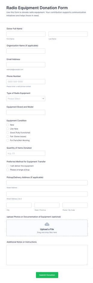 Radio Equipment Donation Form Template