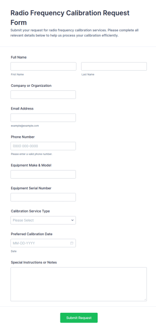 Radio Frequency Calibration Request Form Template