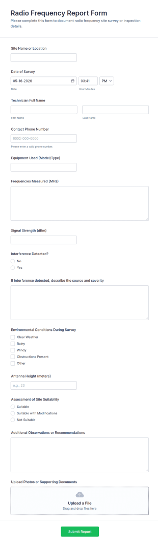 Radio Frequency Report Form Template