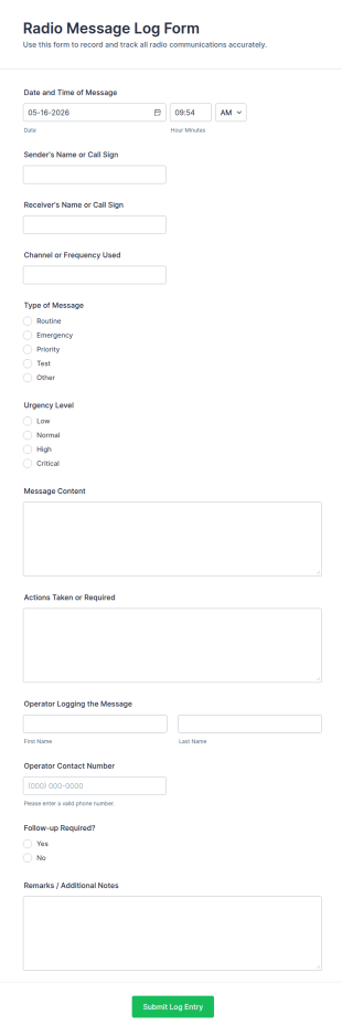 Radio Message Log Form Template