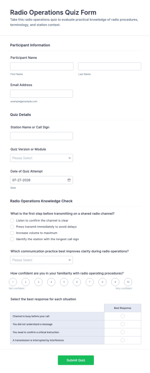 Radio Operations Quiz Form Template